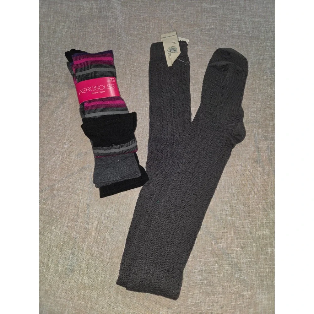 Aerosoles 3pk Knee High Socks & Free People Over The Knee Textured Socks Bundle